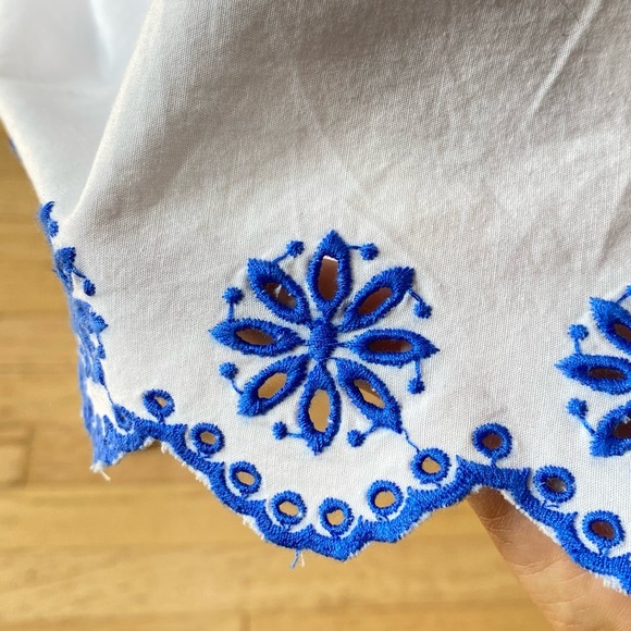 J. Crew Embroidered Saffron scalloped tiered white blue trim dress $128 - Picture 7 of 15